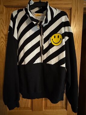 Aviator Nation Smiley Face Diagonal Stripe half Zip-Up Pullover